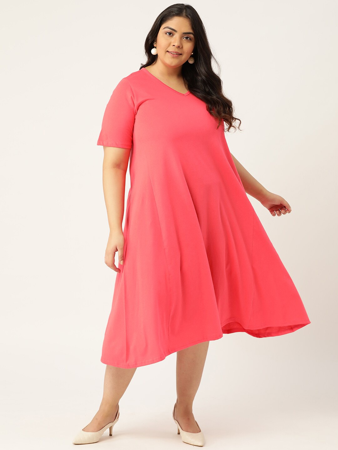 

theRebelinme Women Plus Size Fuchsia A-Line Midi Dress