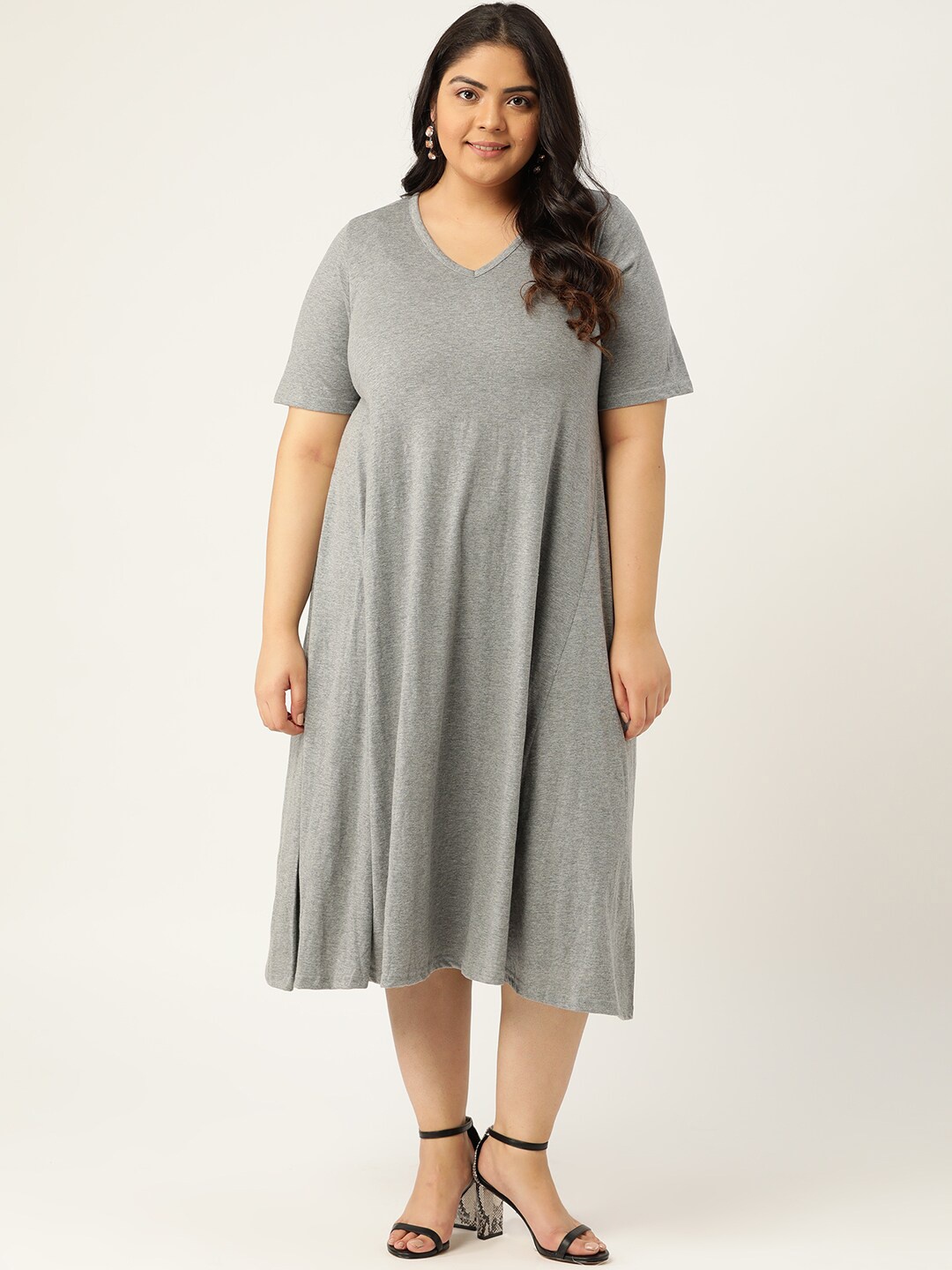 

theRebelinme Plus Size Grey A-Line Midi Dress