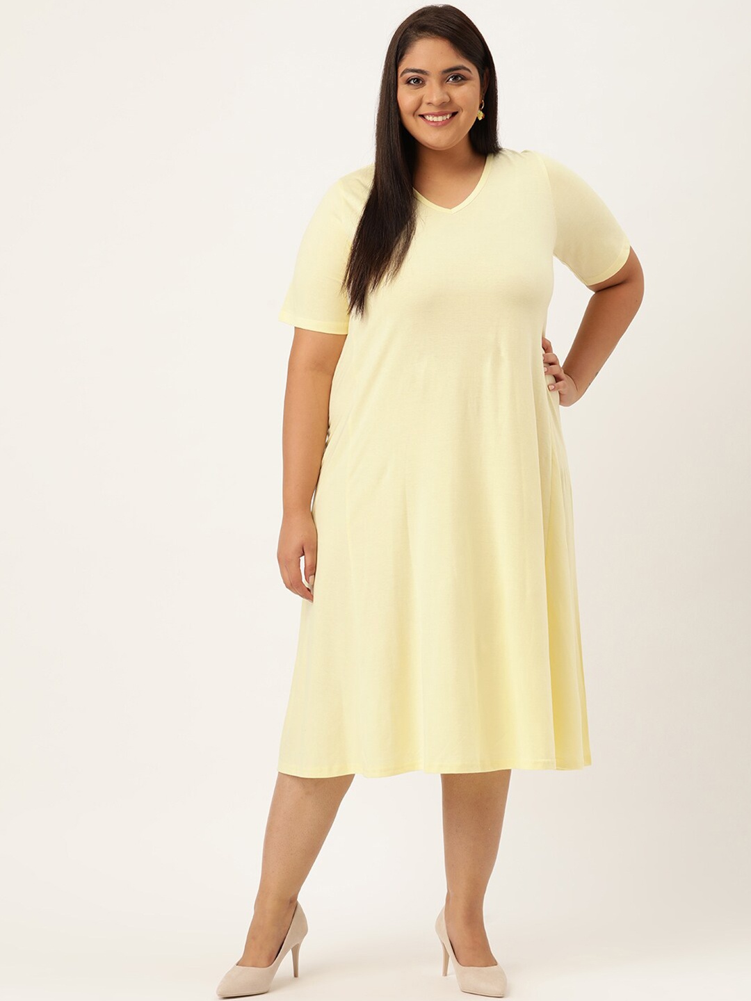 

theRebelinme Plus Size Women's Yellow A-Line Midi Dress