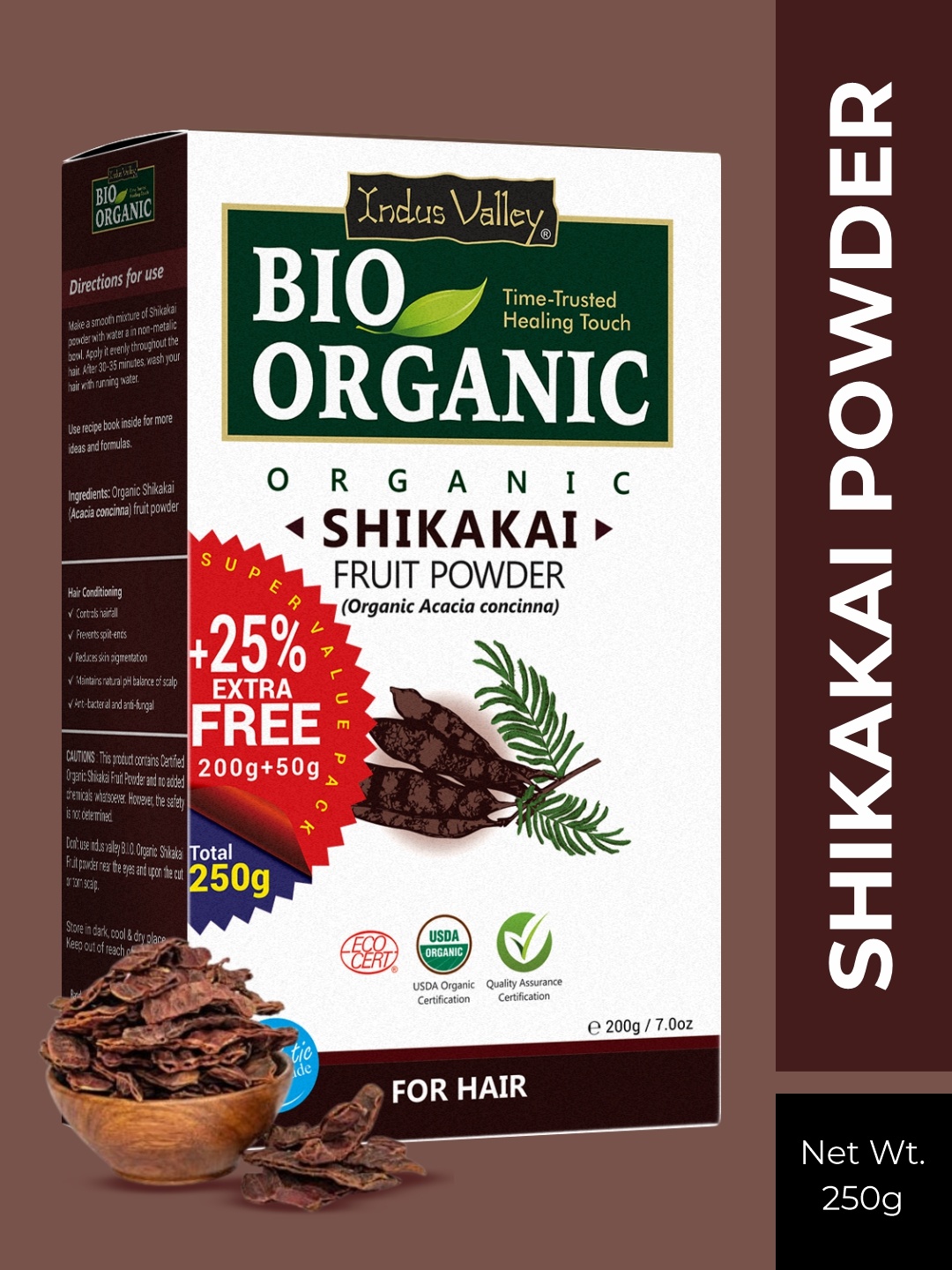 

Indus Valley Bio Organic Pure Shikakai Powder - 250 g, Brown