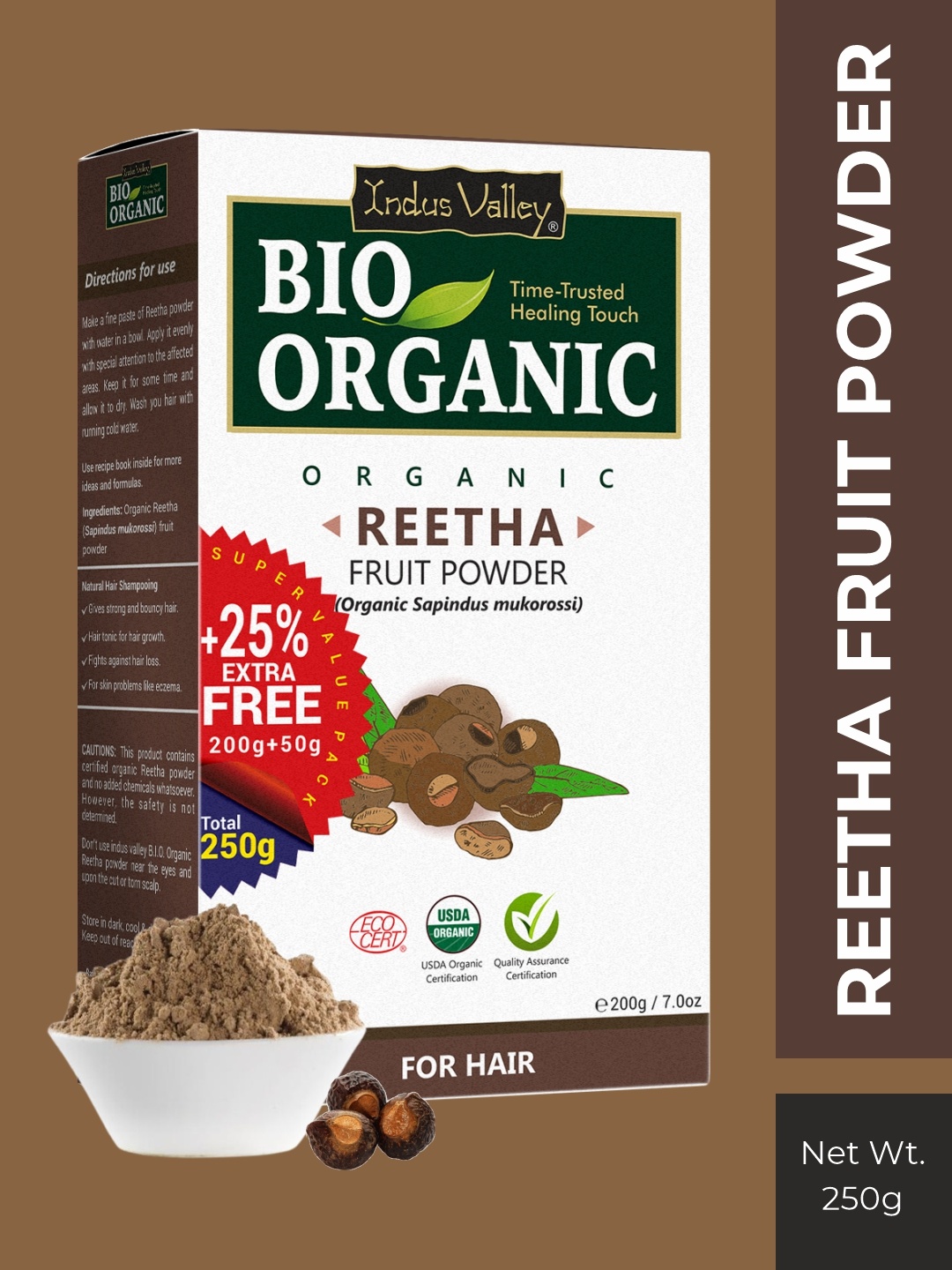 

Indus Valley Bio Organic Pure Reetha Powder - 250 g, Brown