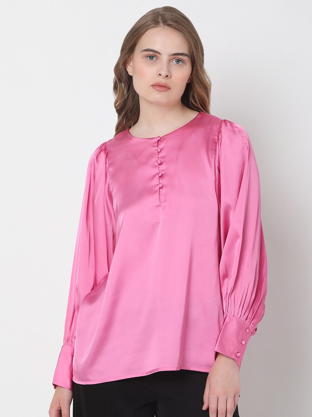 

Vero Moda Women Pink Polyester Round Neck Top