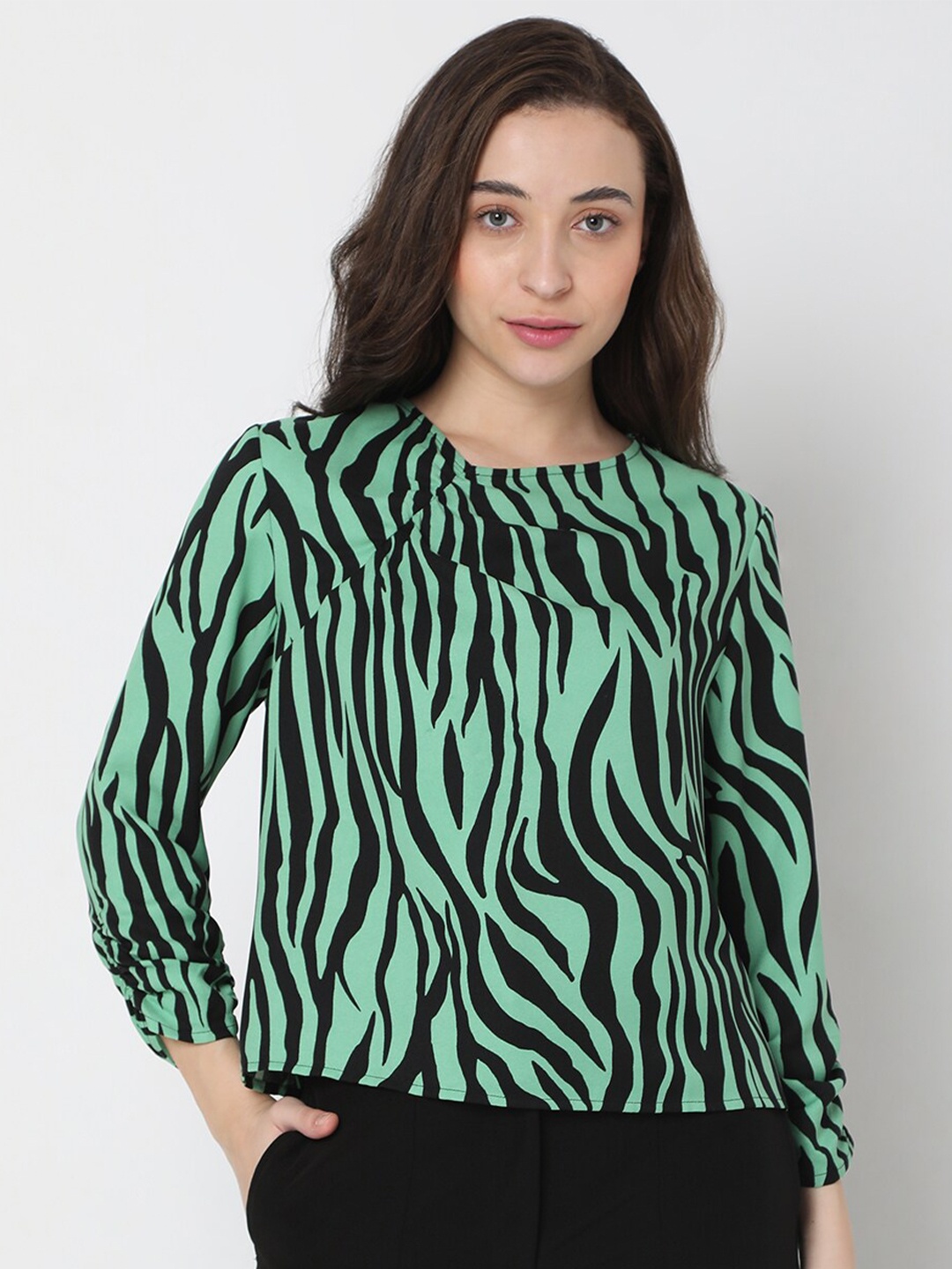 

Vero Moda Women Green Animal Printed Top