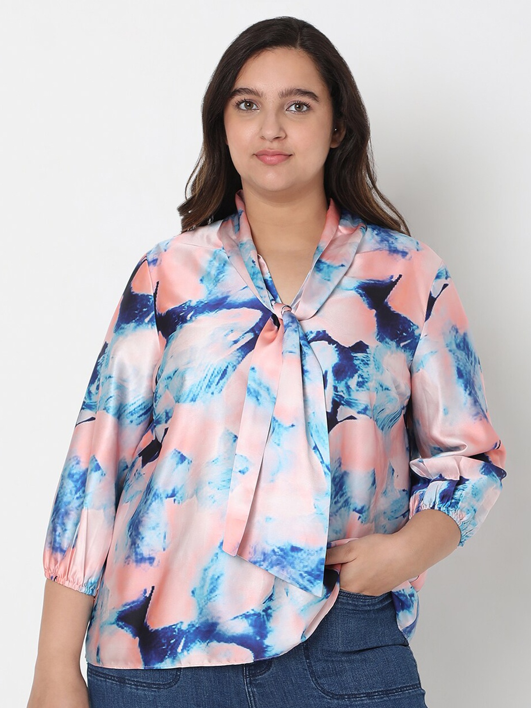 

Vero Moda Pink & Blue Dyed Tie-Up Neck Top