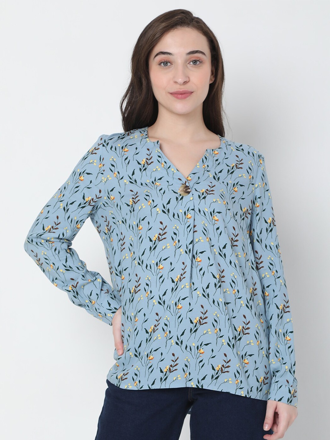 

Vero Moda Grey & Yellow Floral Print Top