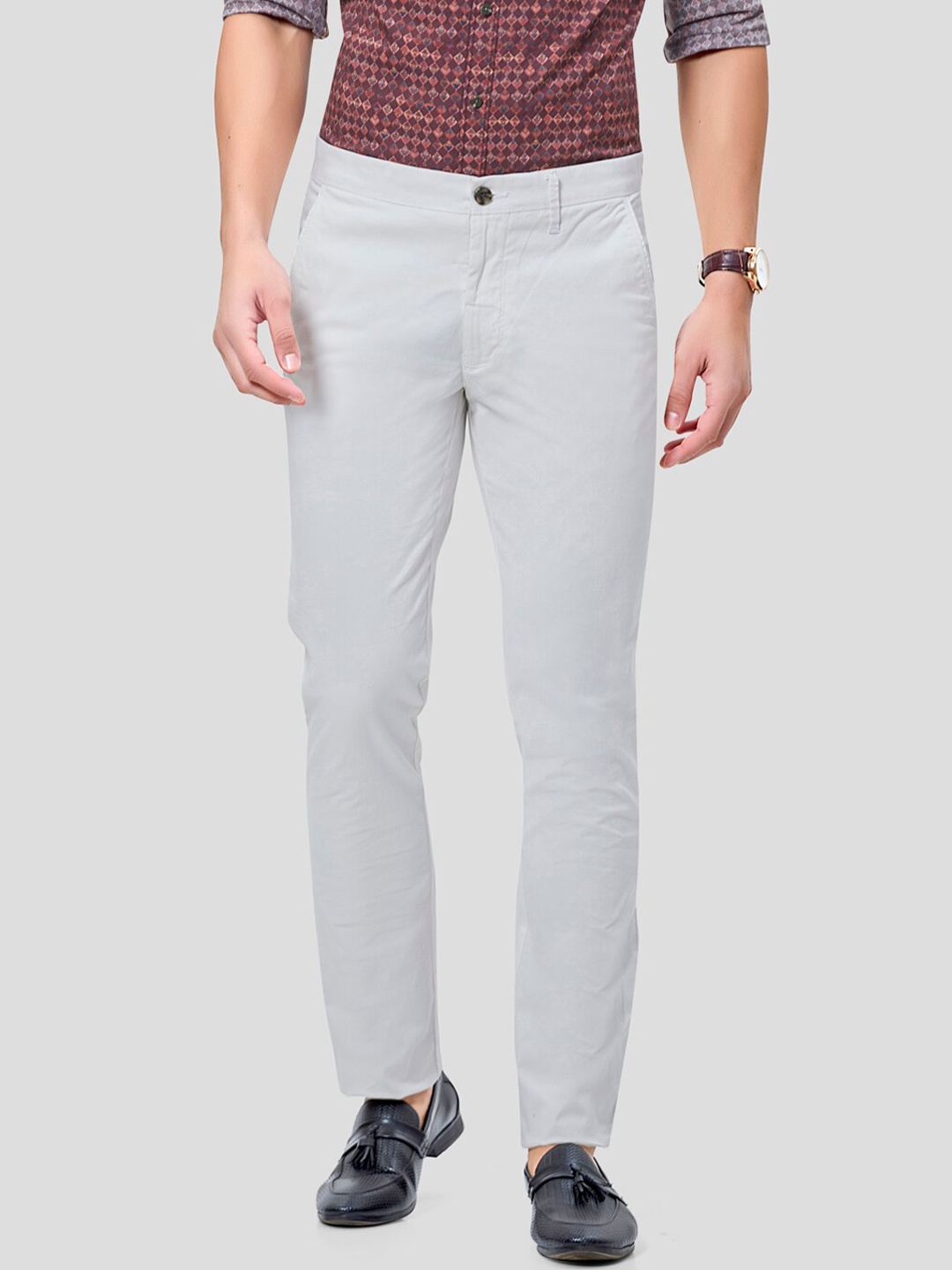 

J Hampstead Men White Smart Slim Fit Wrinkle Free Chinos Trouser