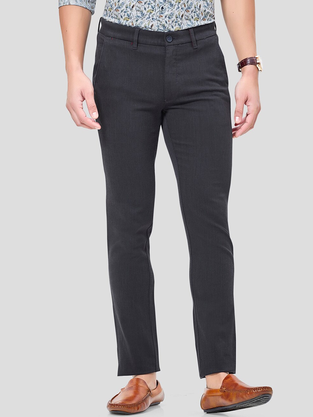 

J Hampstead Men Grey Smart Slim Fit Wrinkle Free Trousers