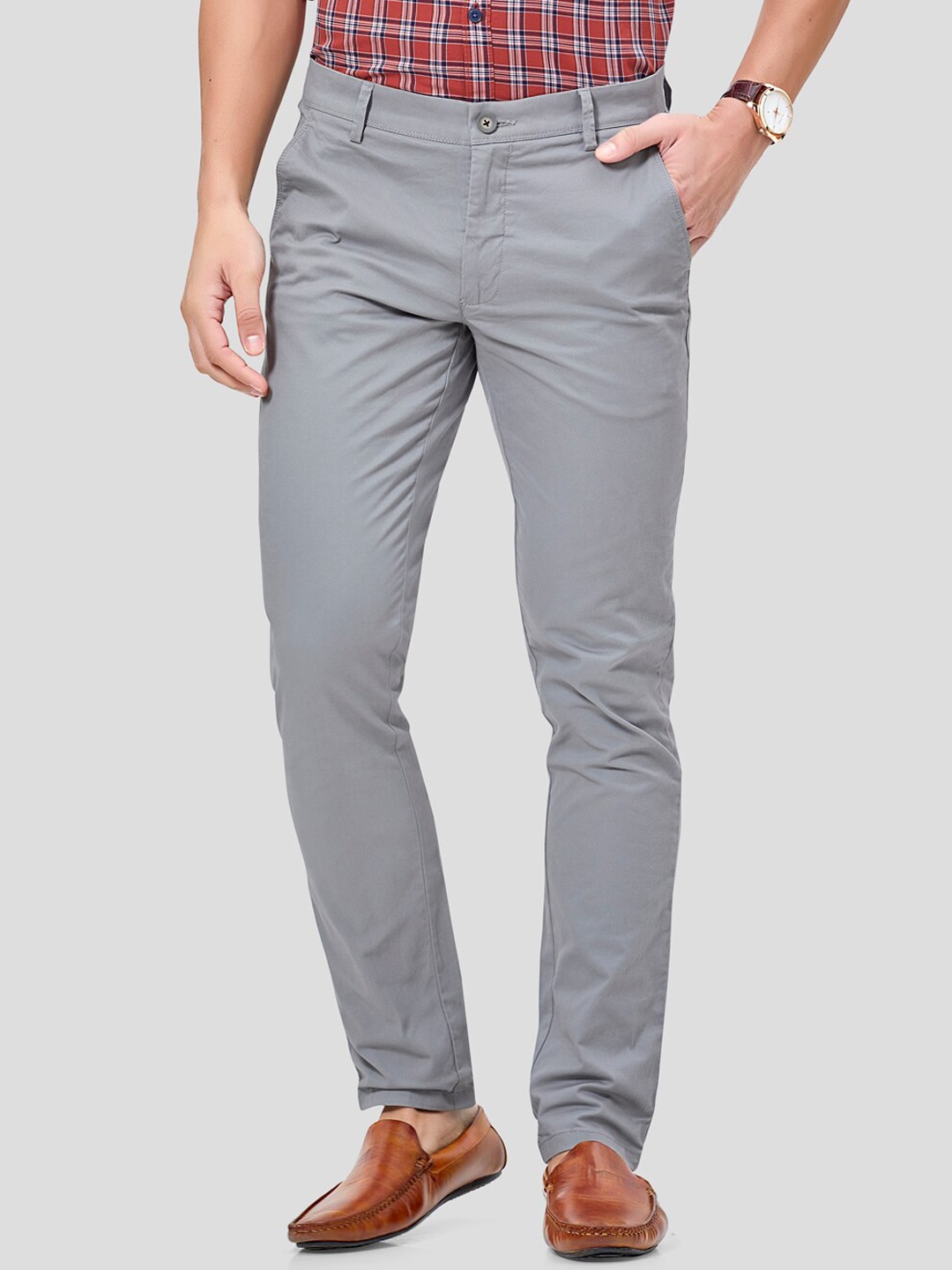 

J Hampstead Men Grey Smart Slim Fit Wrinkle Free Trousers