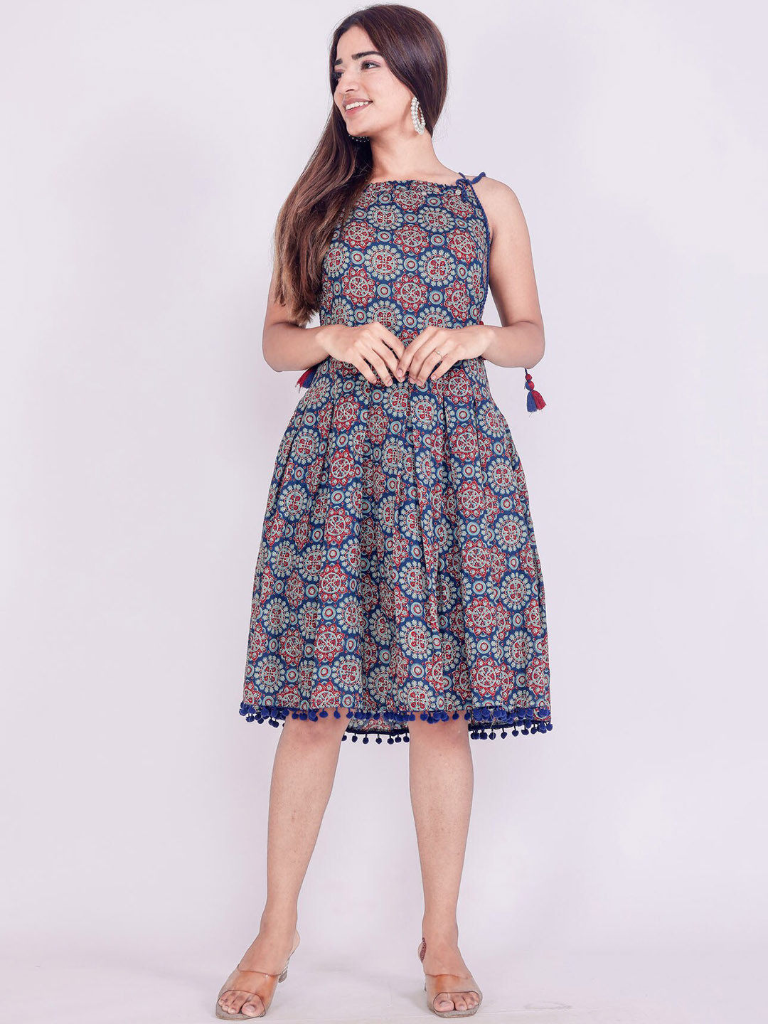 

FASHION DWAR Women Blue Printed Cotton Ethnic Dress