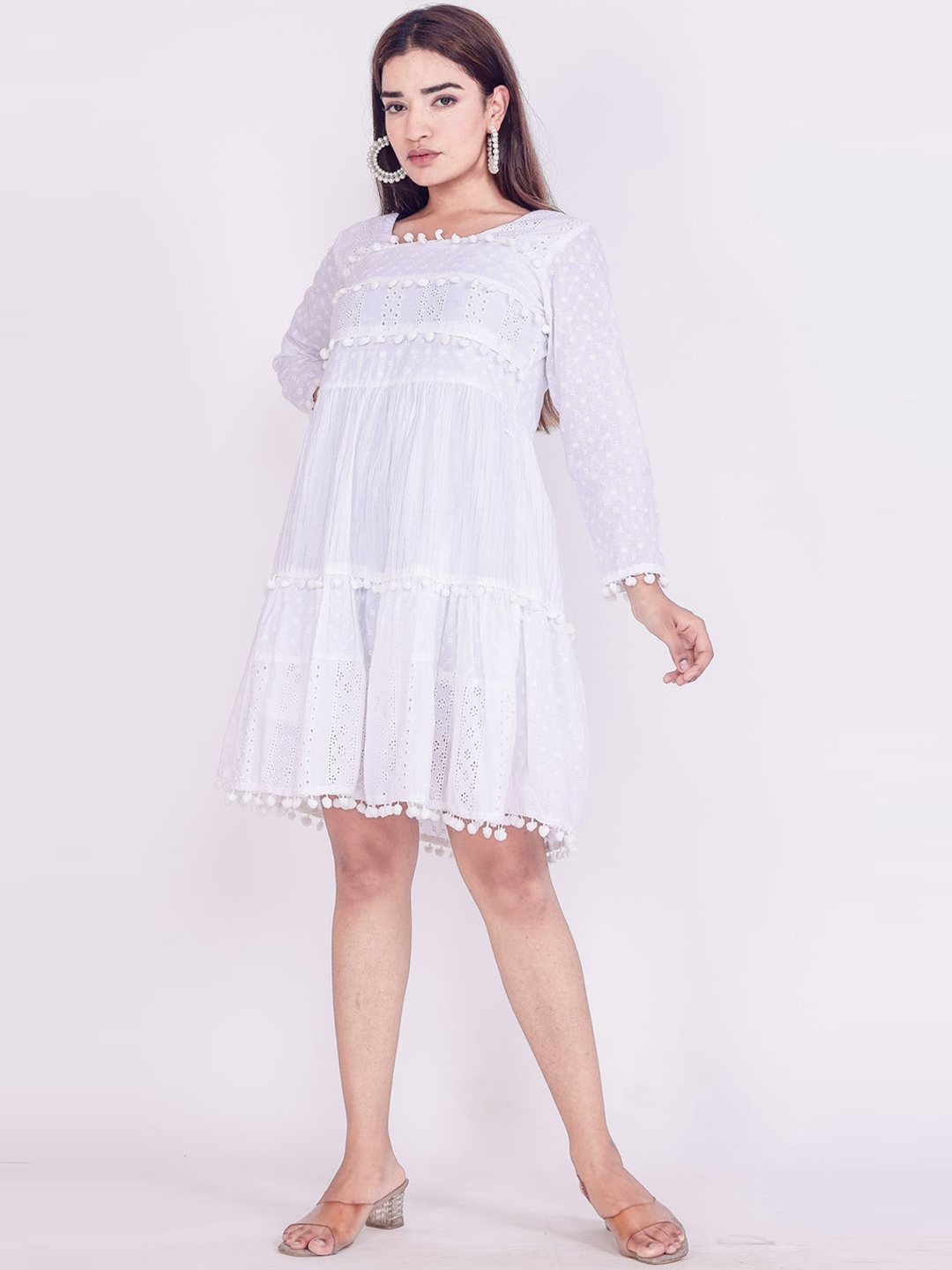 

FASHION DWAR Women White Drop-Waist Ethnic Dresses