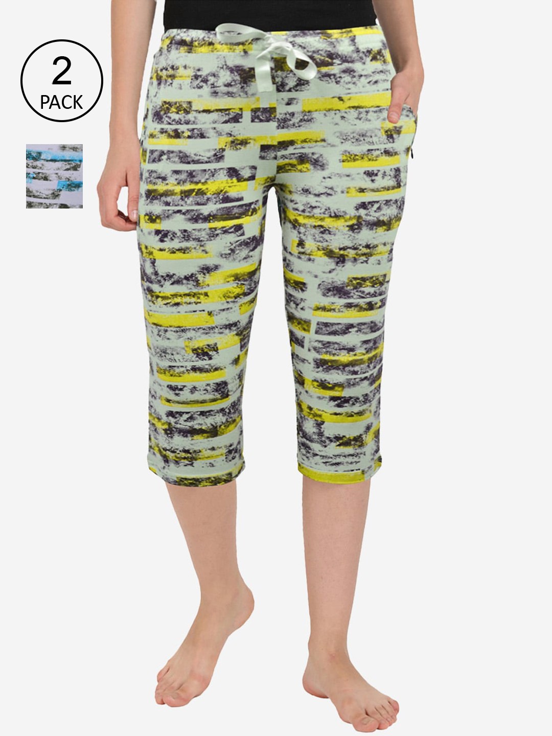 

GROVERSONS Paris Beauty Women Blue & Yellow Printed Capris