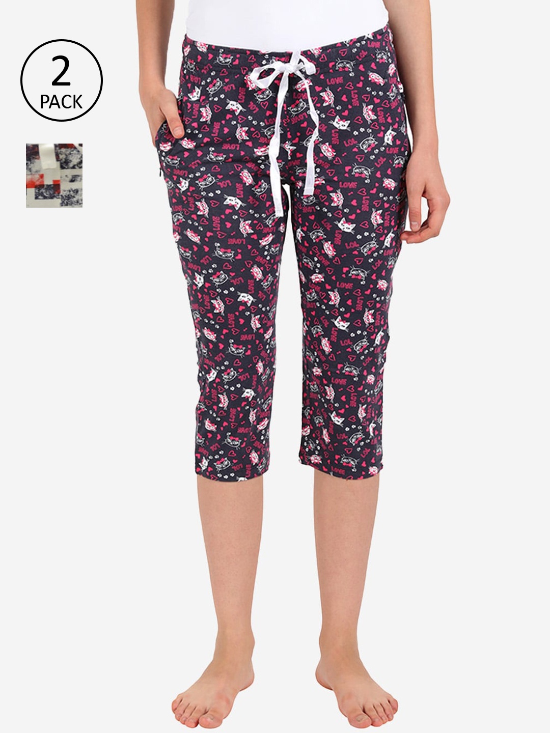 

GROVERSONS Paris Beauty Women Pack of 2 Printed Capris, Brown
