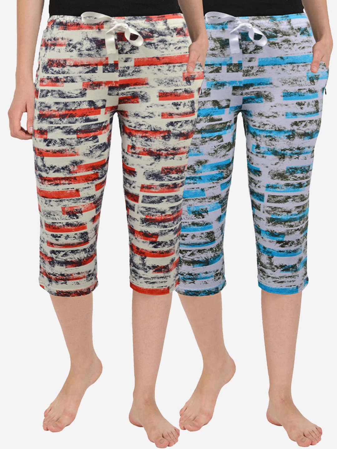 

GROVERSONS Paris Beauty Women 2 Blue & Brown Printed Capris