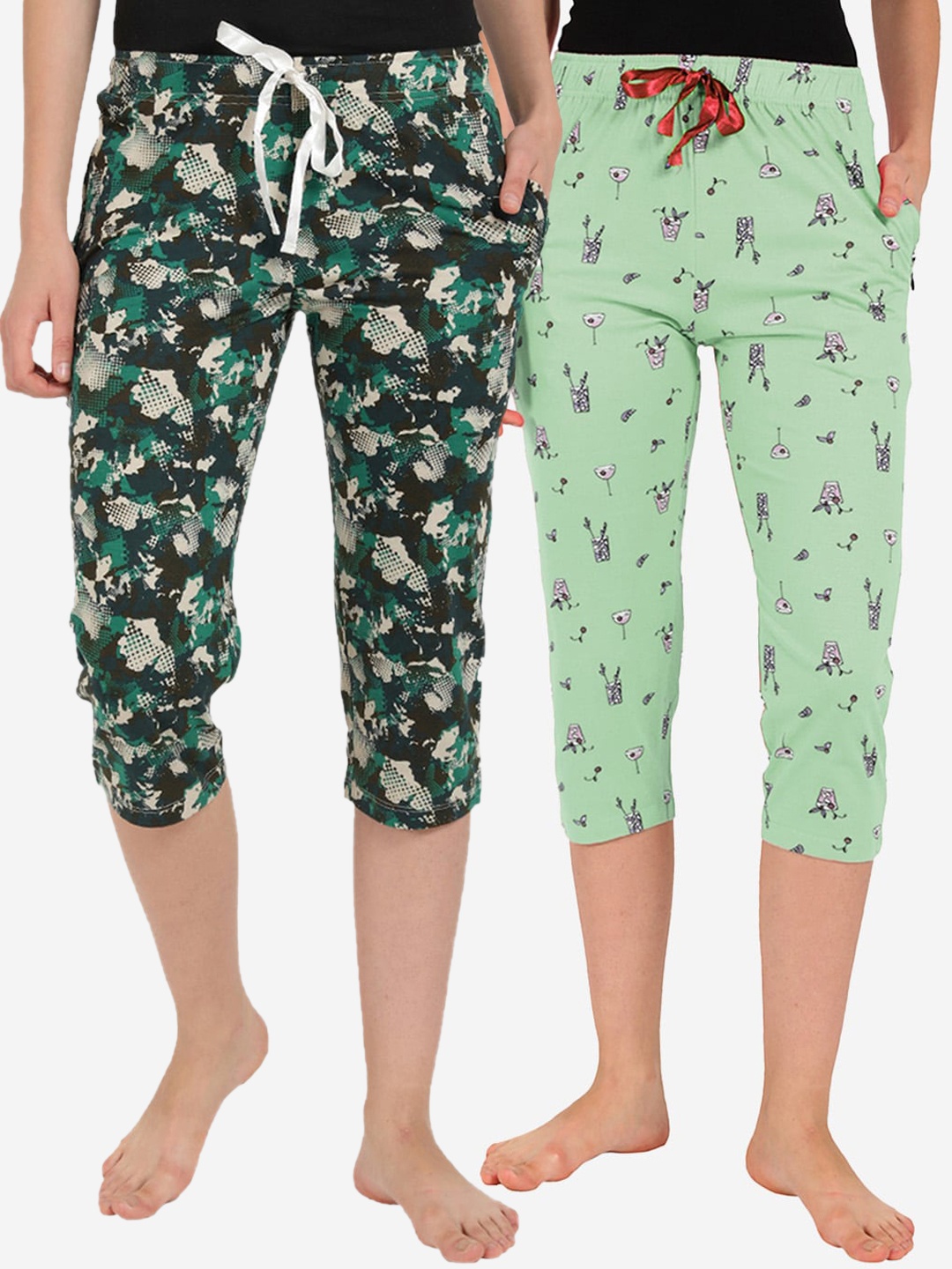 

GROVERSONS Paris Beauty Women Pack of 2 Printed Lounge Capris, Green