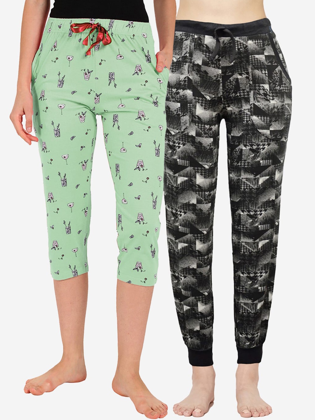 

GROVERSONS Paris Beauty Women Black and Green Capris Pack of 2