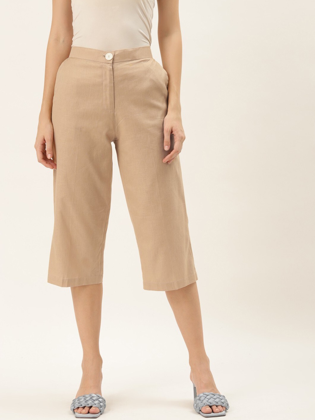 

RIVI Women Beige Relaxed Loose Fit Culottes Trousers