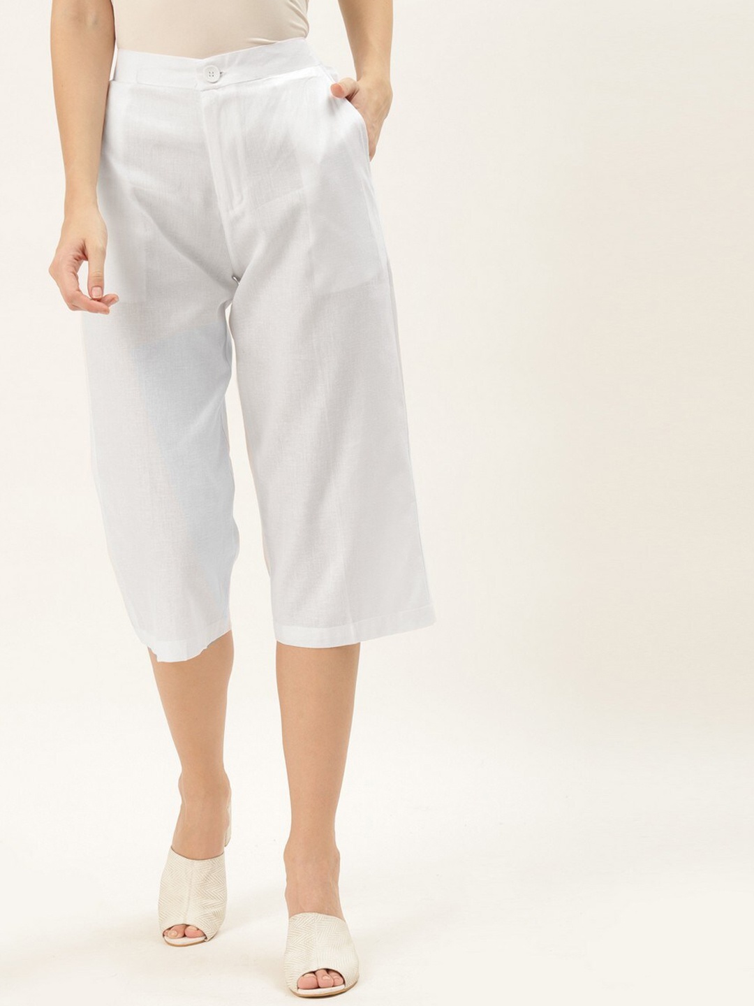 

RIVI Women White Relaxed Loose Fit Culottes Trouser
