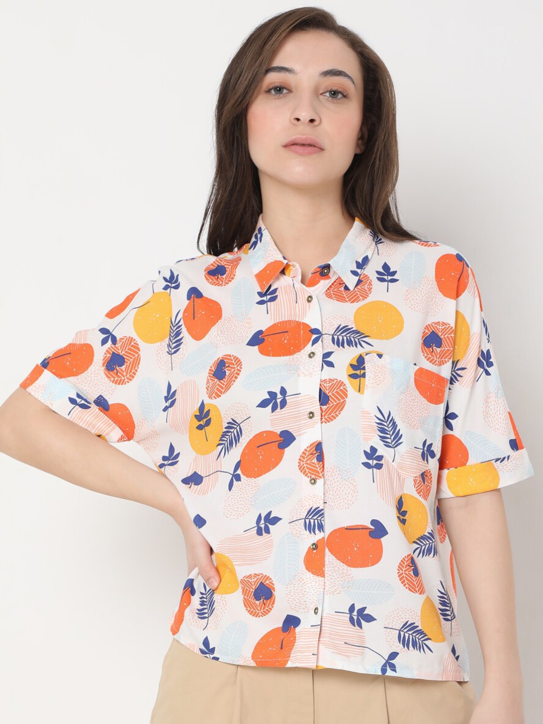 

Vero Moda Women White Tropical Printed Casual Shirt