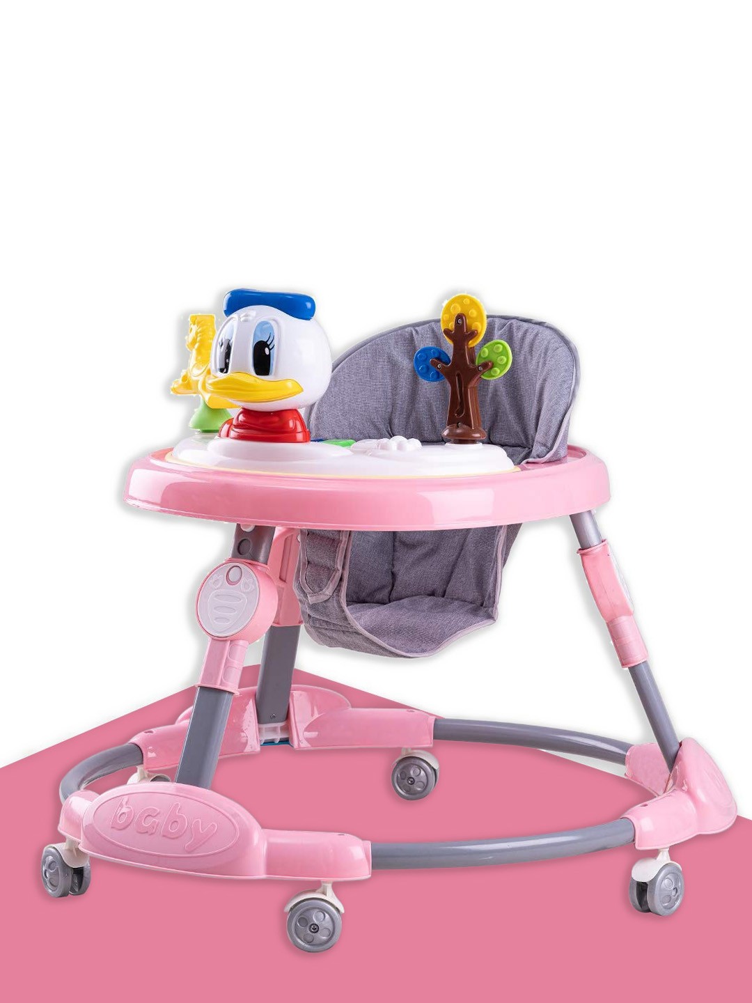 

Born Babies Pink No Shape Edge Baby Walker with Adjustable Height and Toy Bar