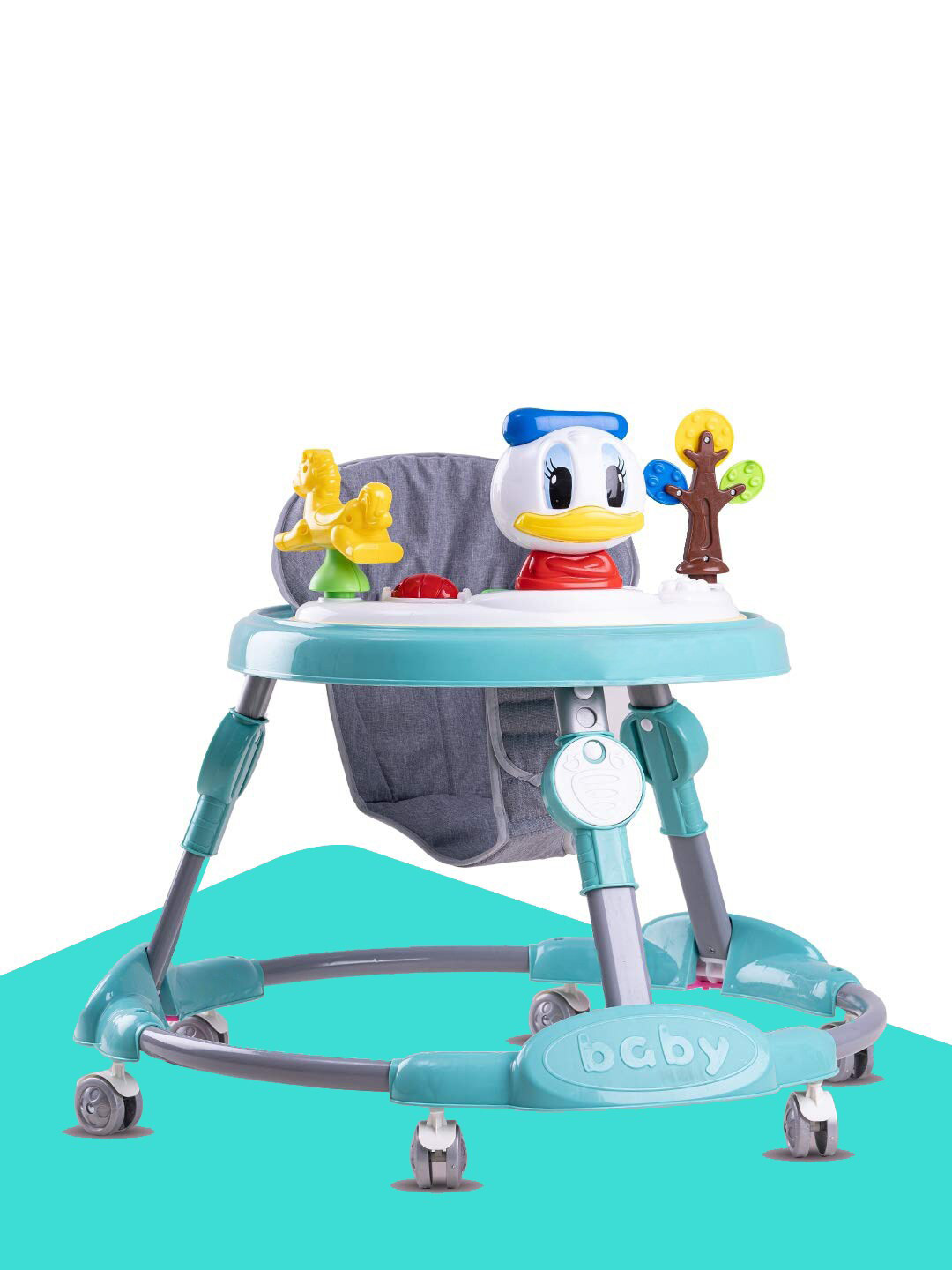 

Born Babies Kids Blue & White No Shape Edge Baby Walker with Adjustable Height & Toy Bar