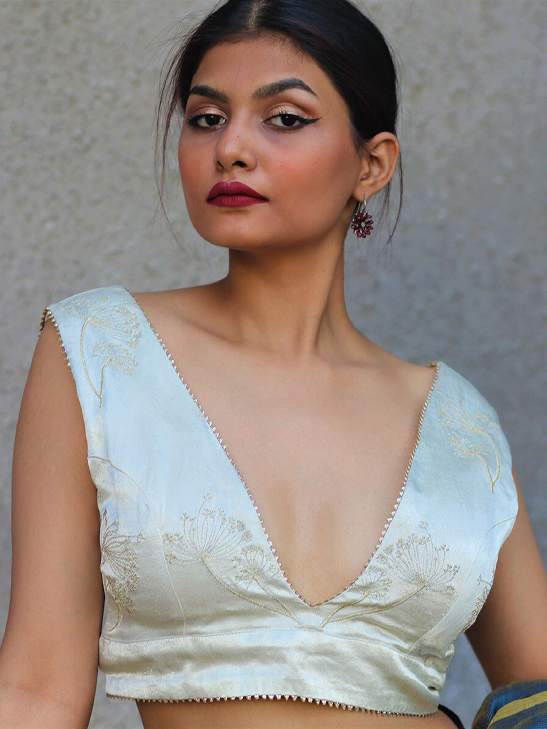

Chidiyaa White Embroidered Silk Saree Blouse