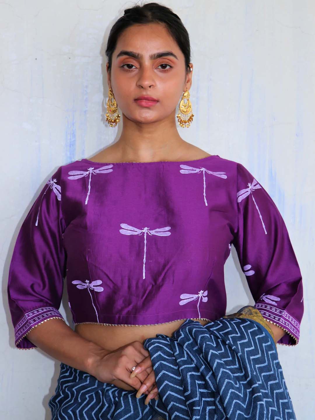 

Chidiyaa Violet Printed Silk Saree Blouse