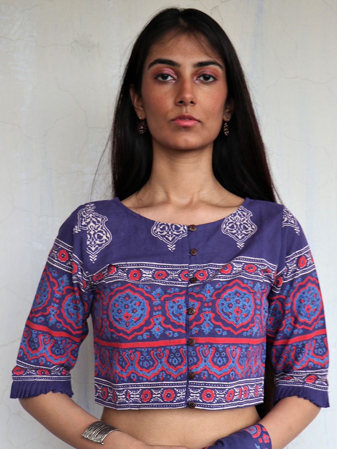 

Chidiyaa Purple & Red Printed Pure Cotton Saree Blouse