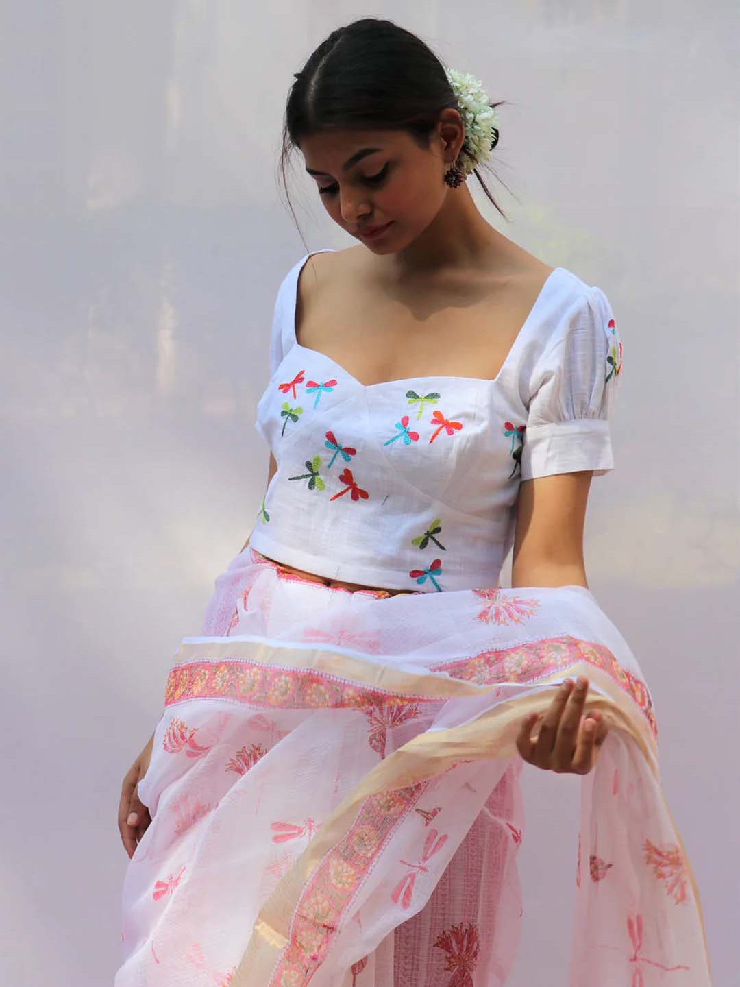 

Chidiyaa Women White & Red Embroidered Cotton Blouse