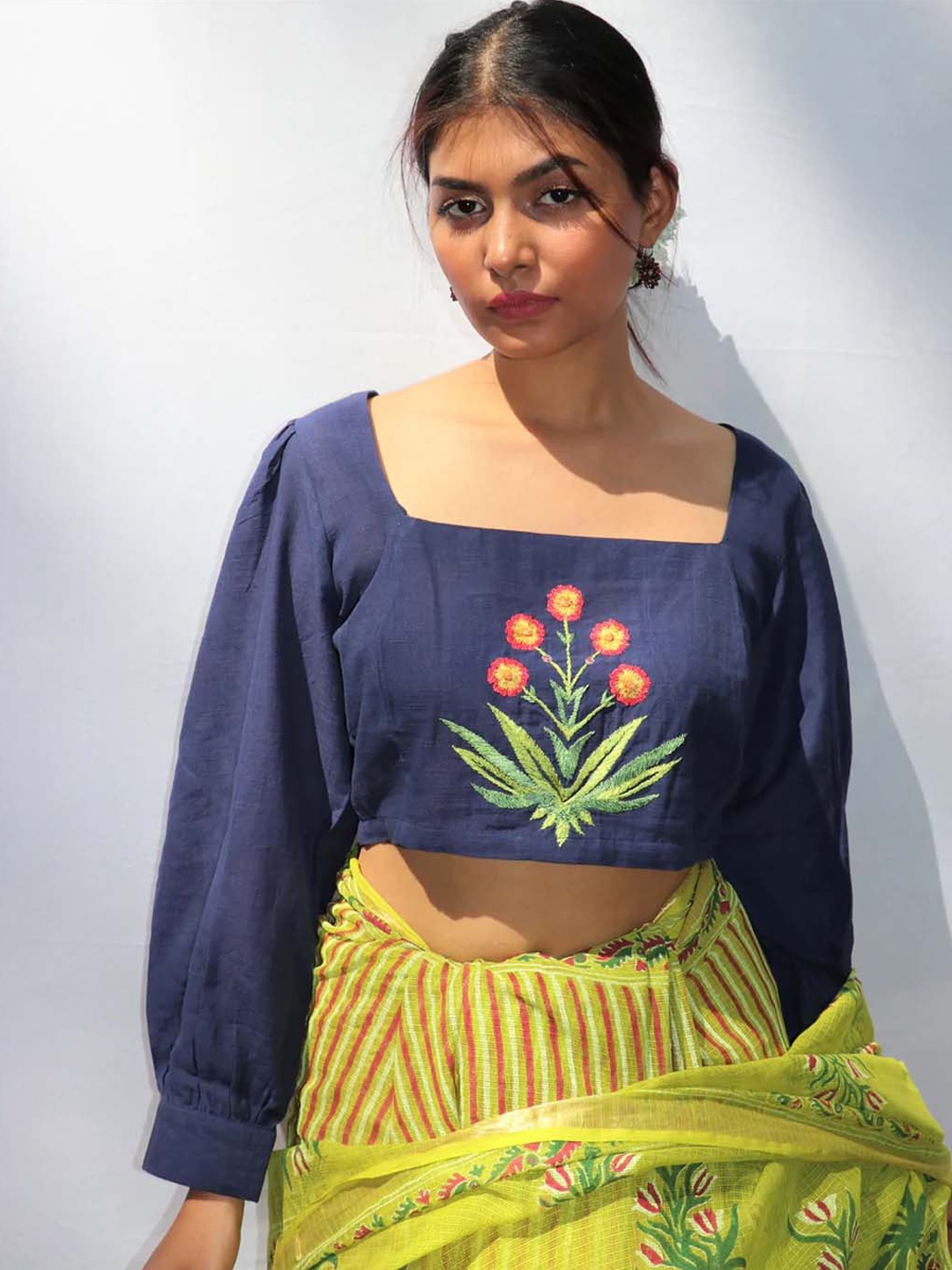 

Chidiyaa Blue Hand Embroidered Saree Blouse