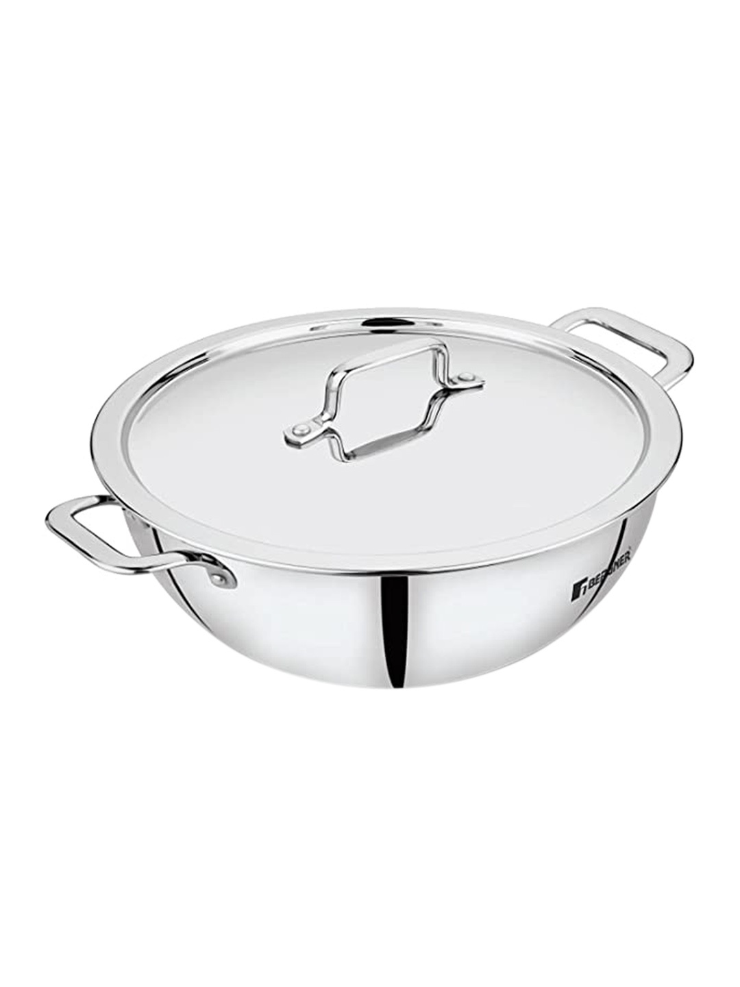 

BERGNER Induction Bottom TriPro TriPly Stainless Steel Kadai with Steel Lid 3.1L, Silver