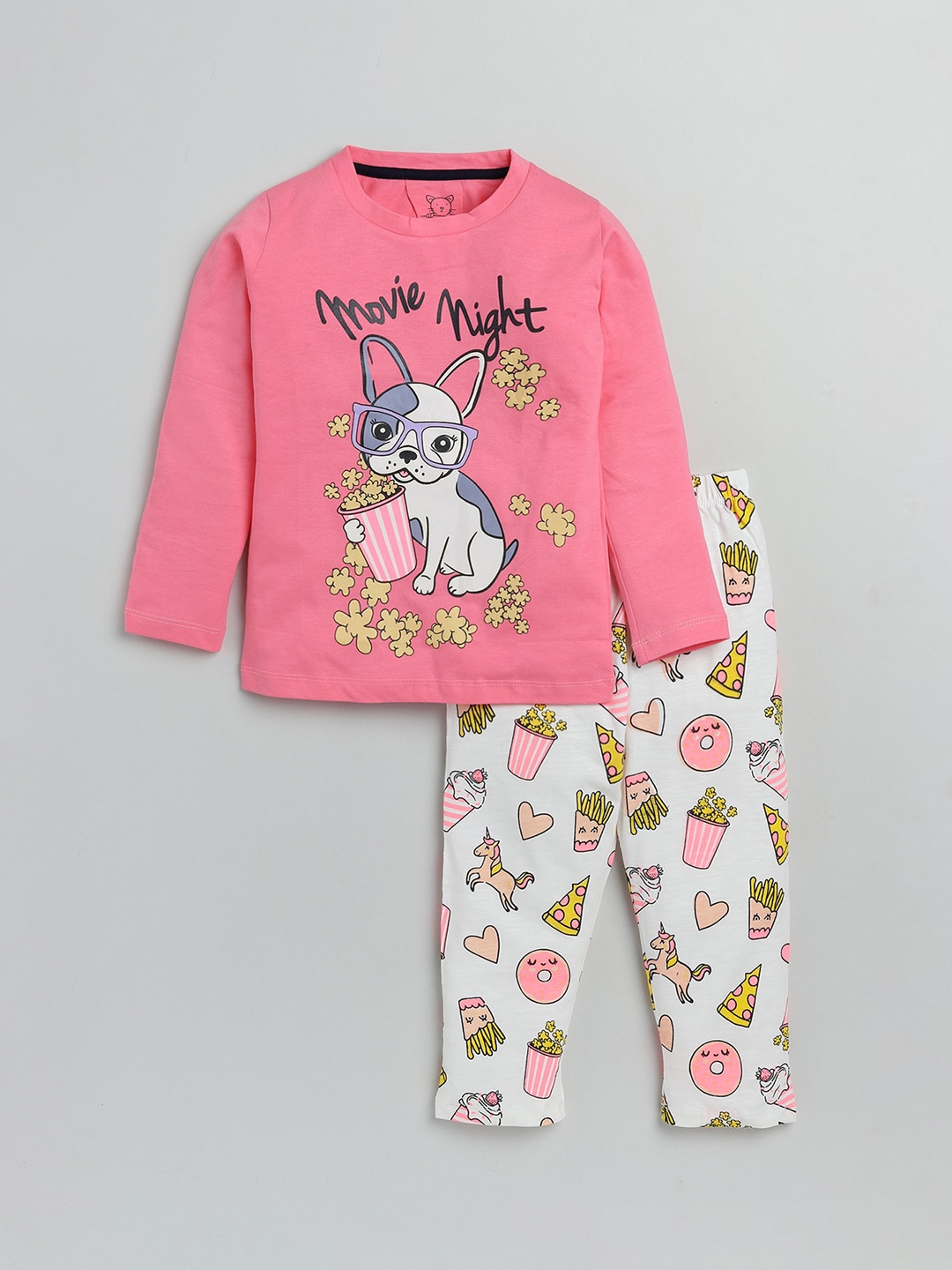 

Lazy Shark Girls Pink & White Printed Night suit