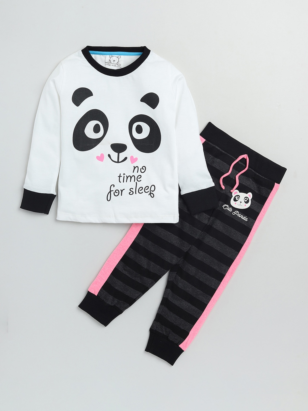 

Lazy Shark Girls White & Black Printed Night suit