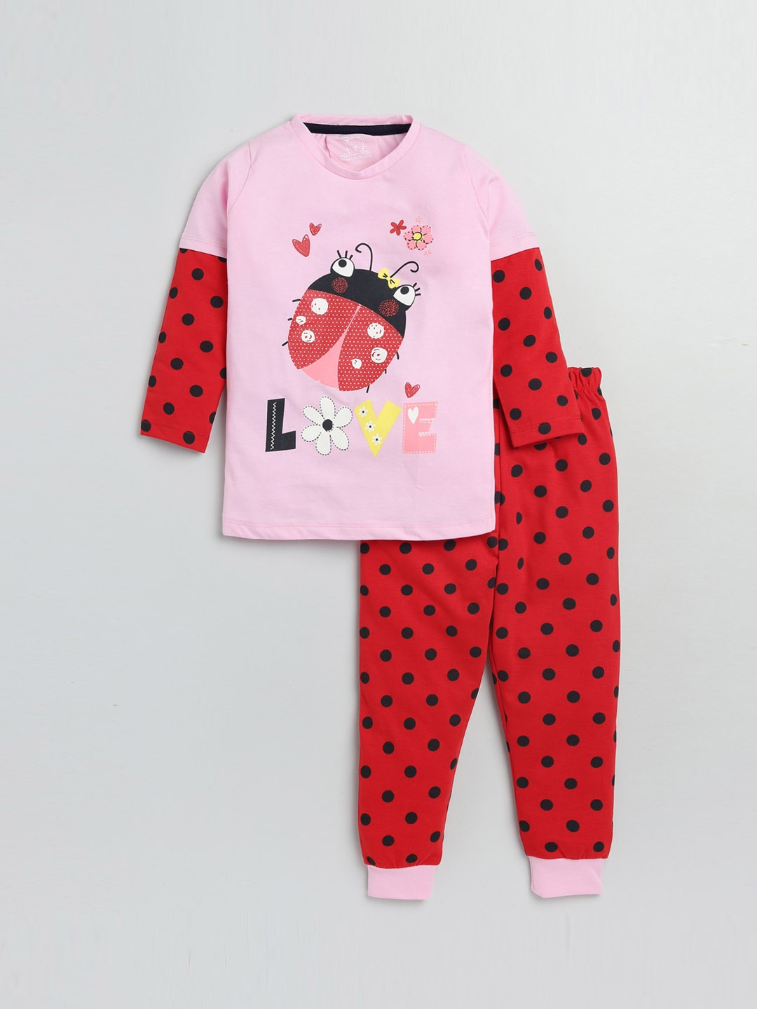 

Lazy Shark Girls Pink & Red Printed Night suit