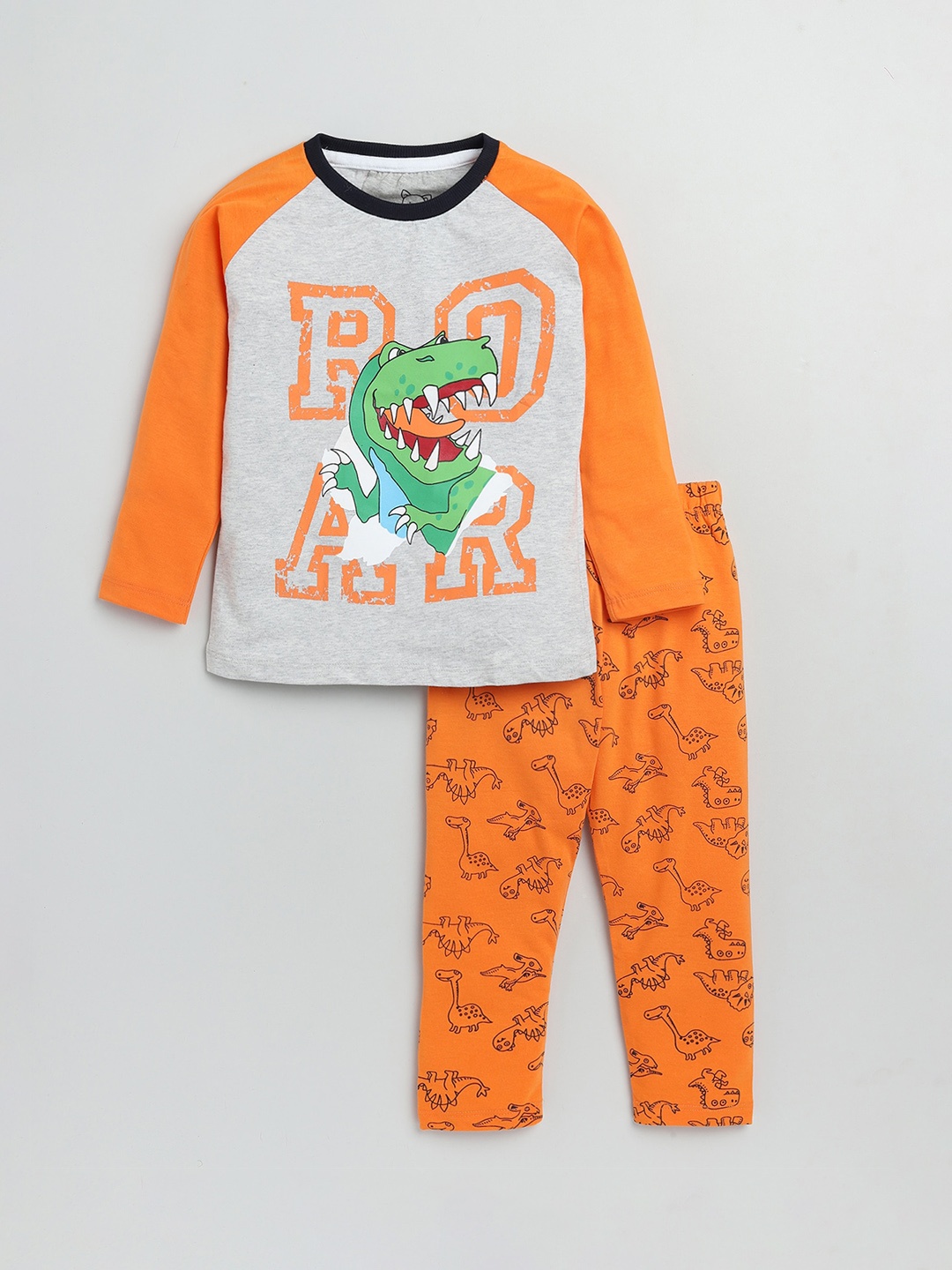 

Lazy Shark Boys Grey & Orange Printed Night Suit