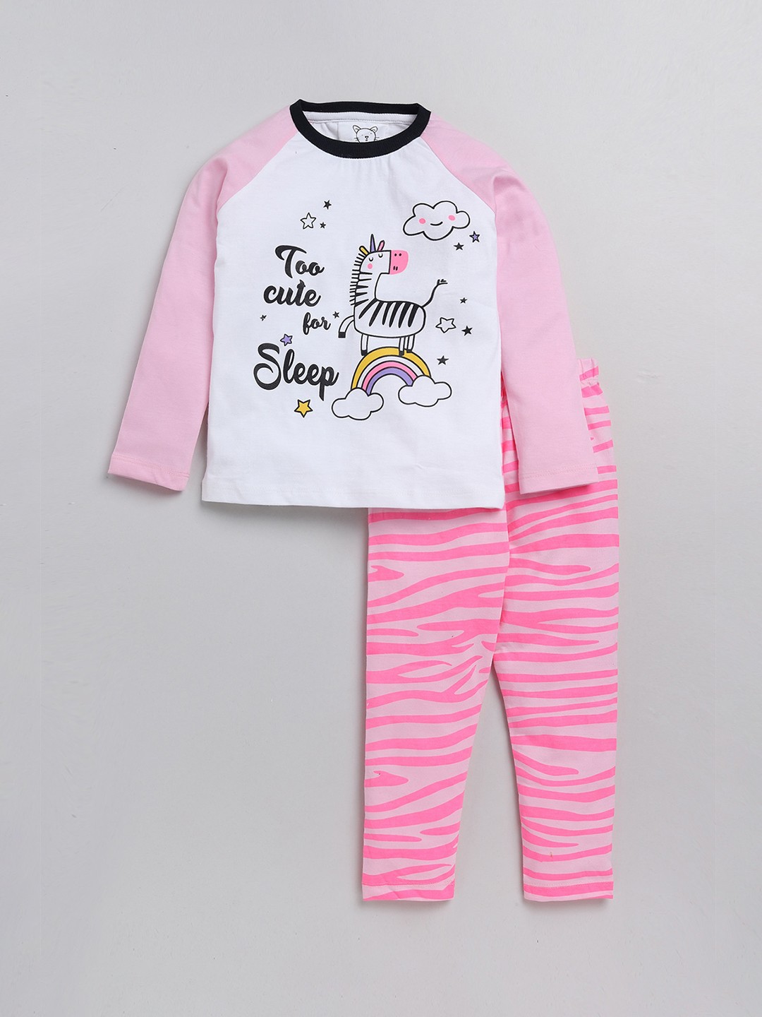 

Lazy Shark Girls White & Pink Printed Night Suit