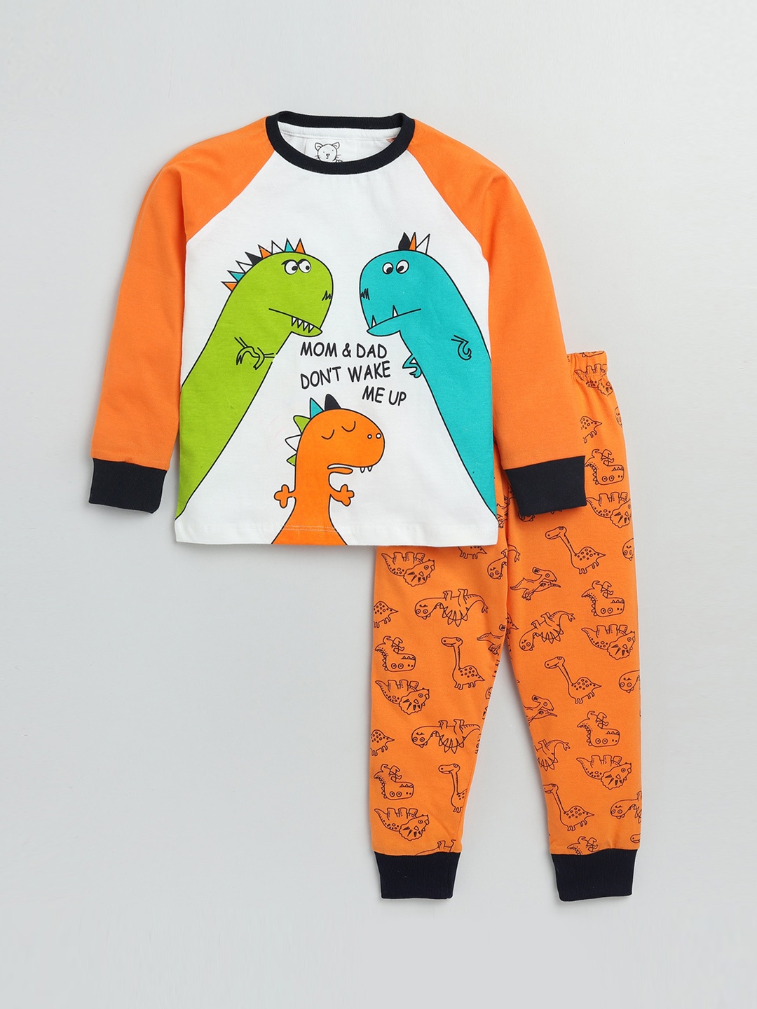 

Lazy Shark Boys White & Orange Printed Night suit
