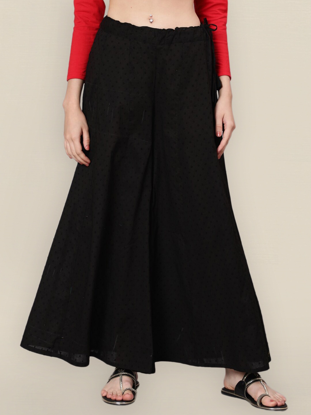 

Sangria Women Black Dobby Flared Ethnic Palazzos
