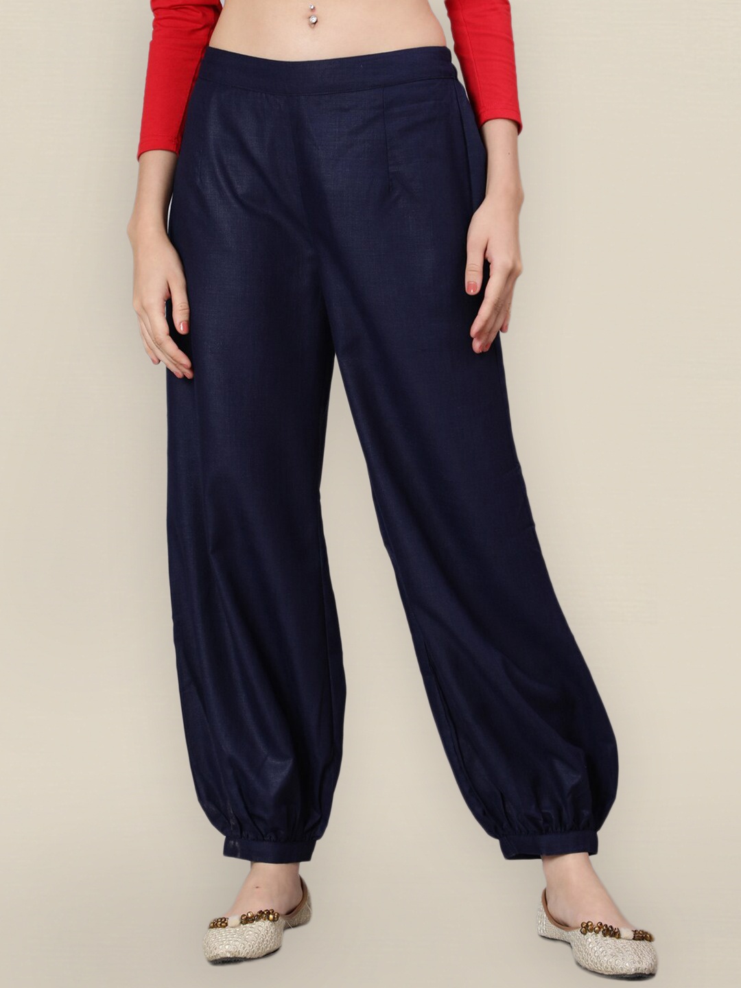 

Sangria Women Navy Blue Solid Balloon Palazzo