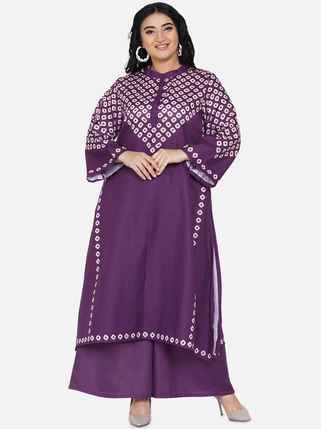 

Love More Women Purple Printed Kurta with Palazzo