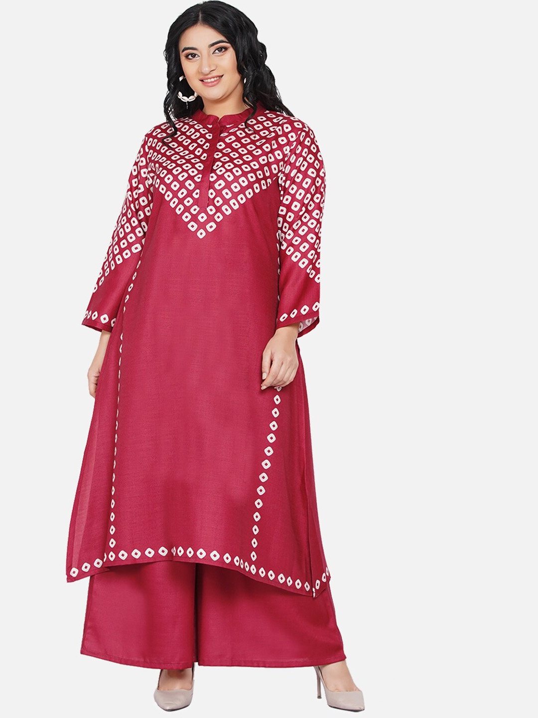 

Love More Women Maroon Printed A-Line Kurta with Palazzos