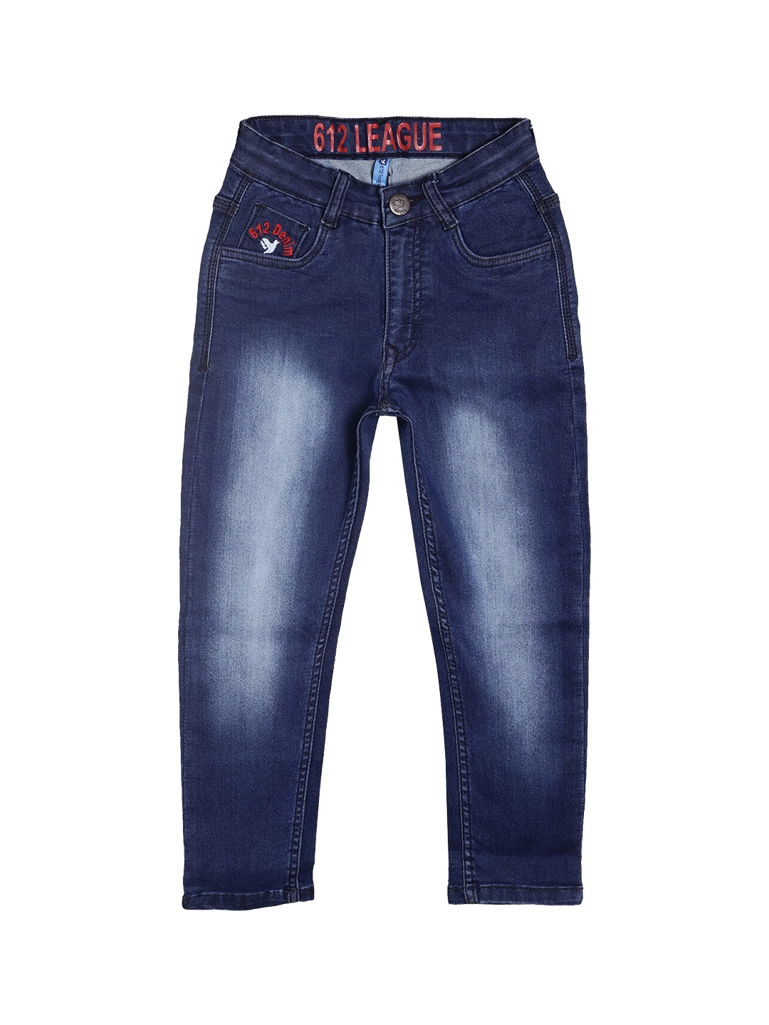 

612League Boys Blue Classic Slim Fit Heavy Fade Stretchable Jeans