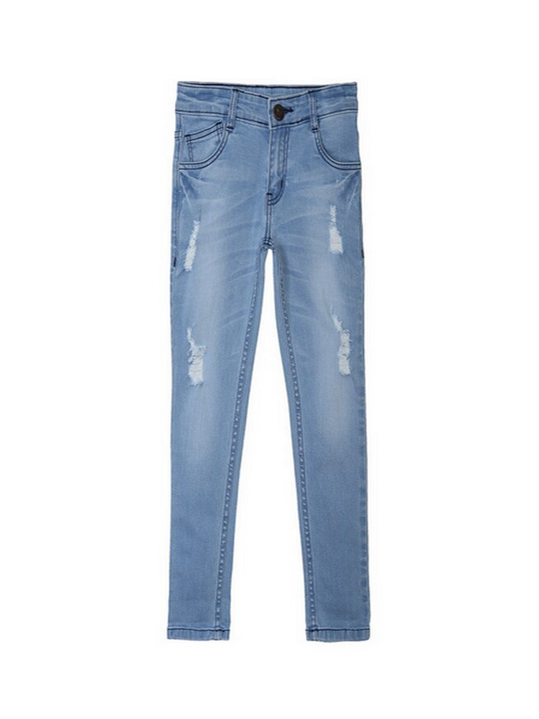 

612League Girls Blue Classic Slim Fit Mildly Distressed Light Fade Stretchable Jeans