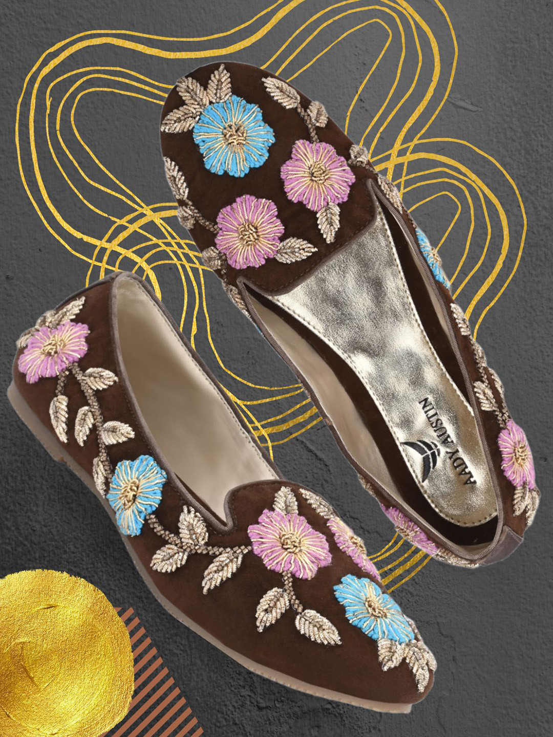 

AADY AUSTIN Women Brown Embroidered Ethnic Mojaris