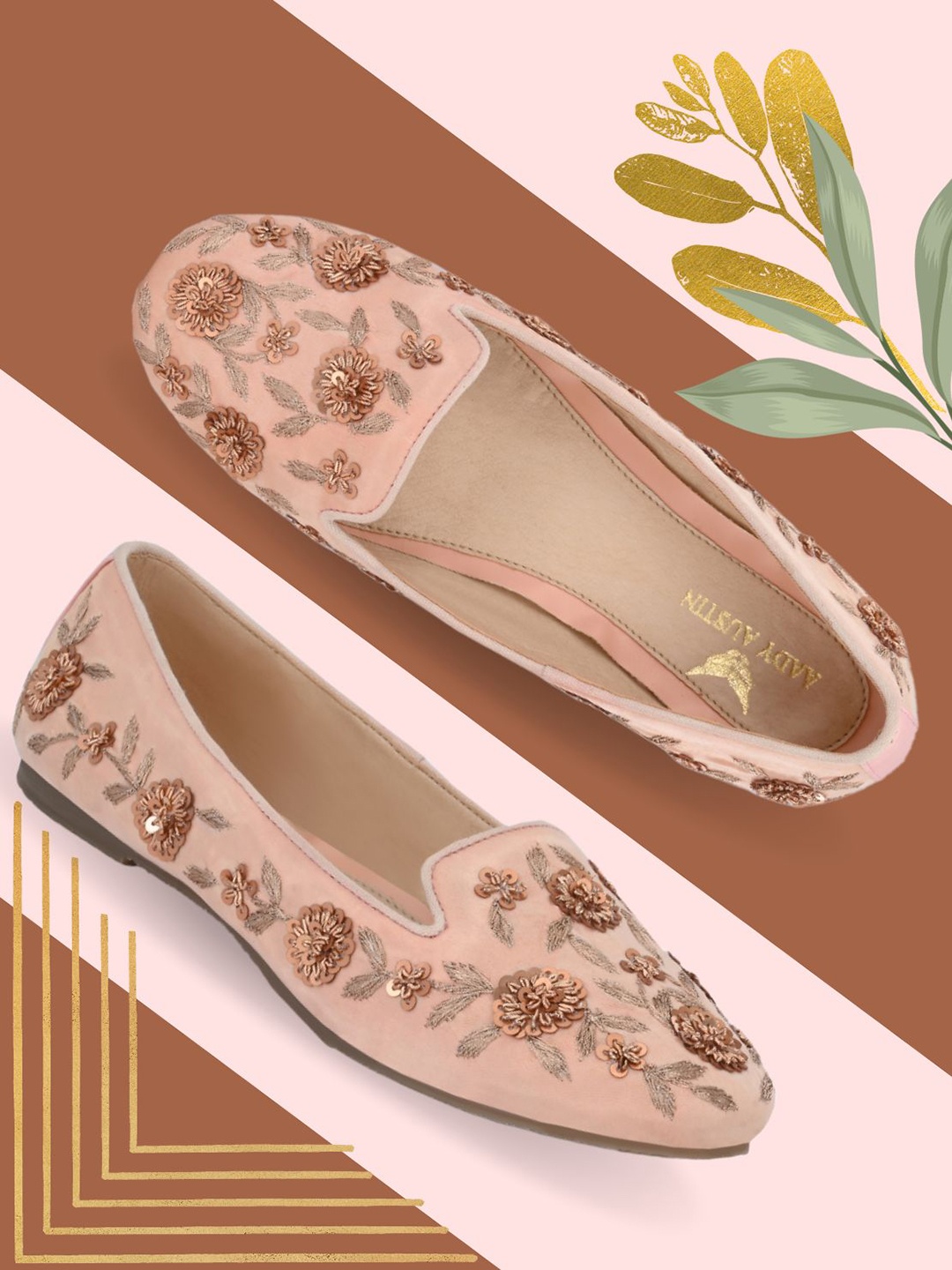 

AADY AUSTIN Women Peach-Coloured Embellished Party Ballerinas Flats