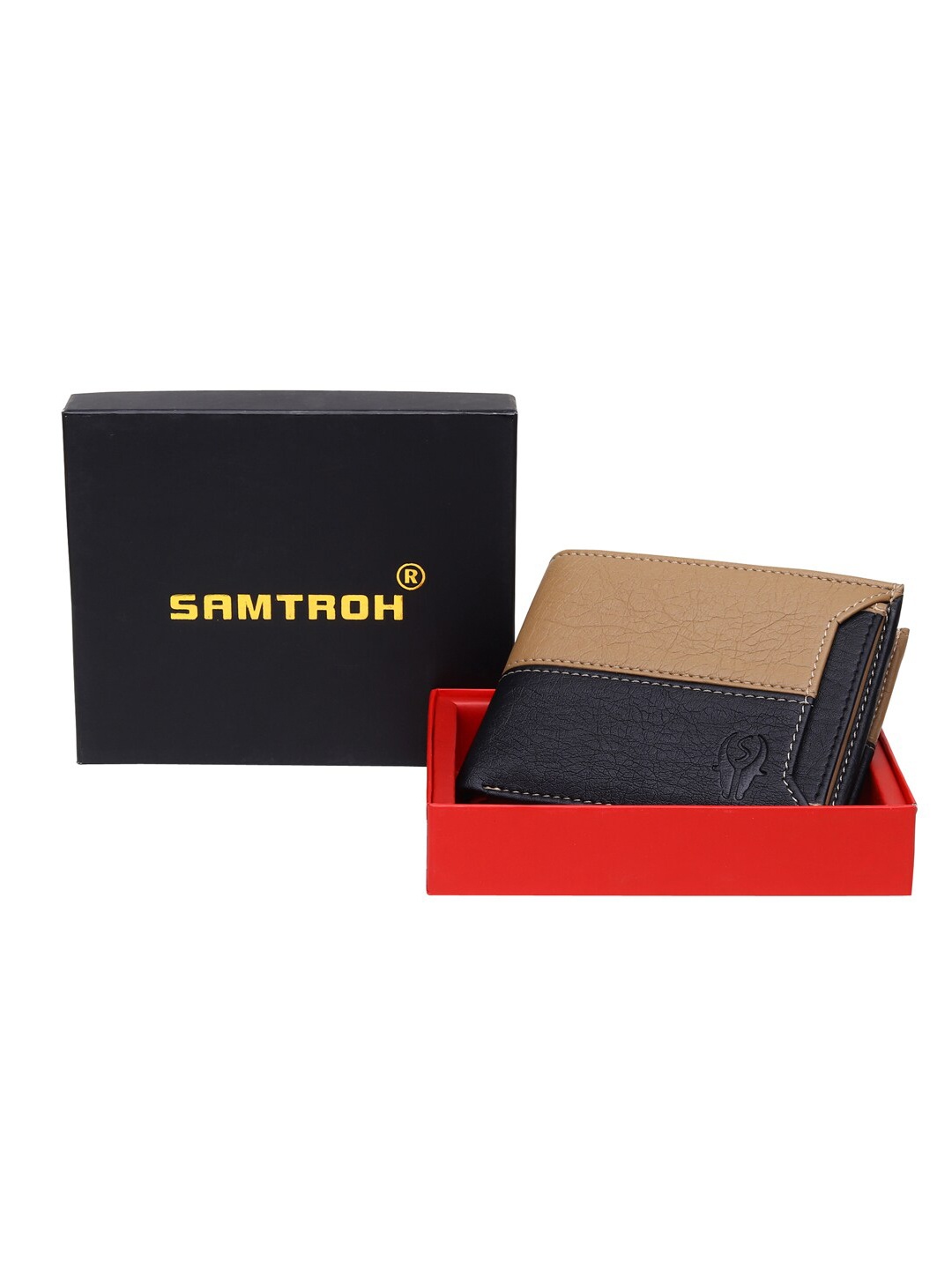 

SAMTROH Men Beige & Black Embellished PU Two Fold Wallet