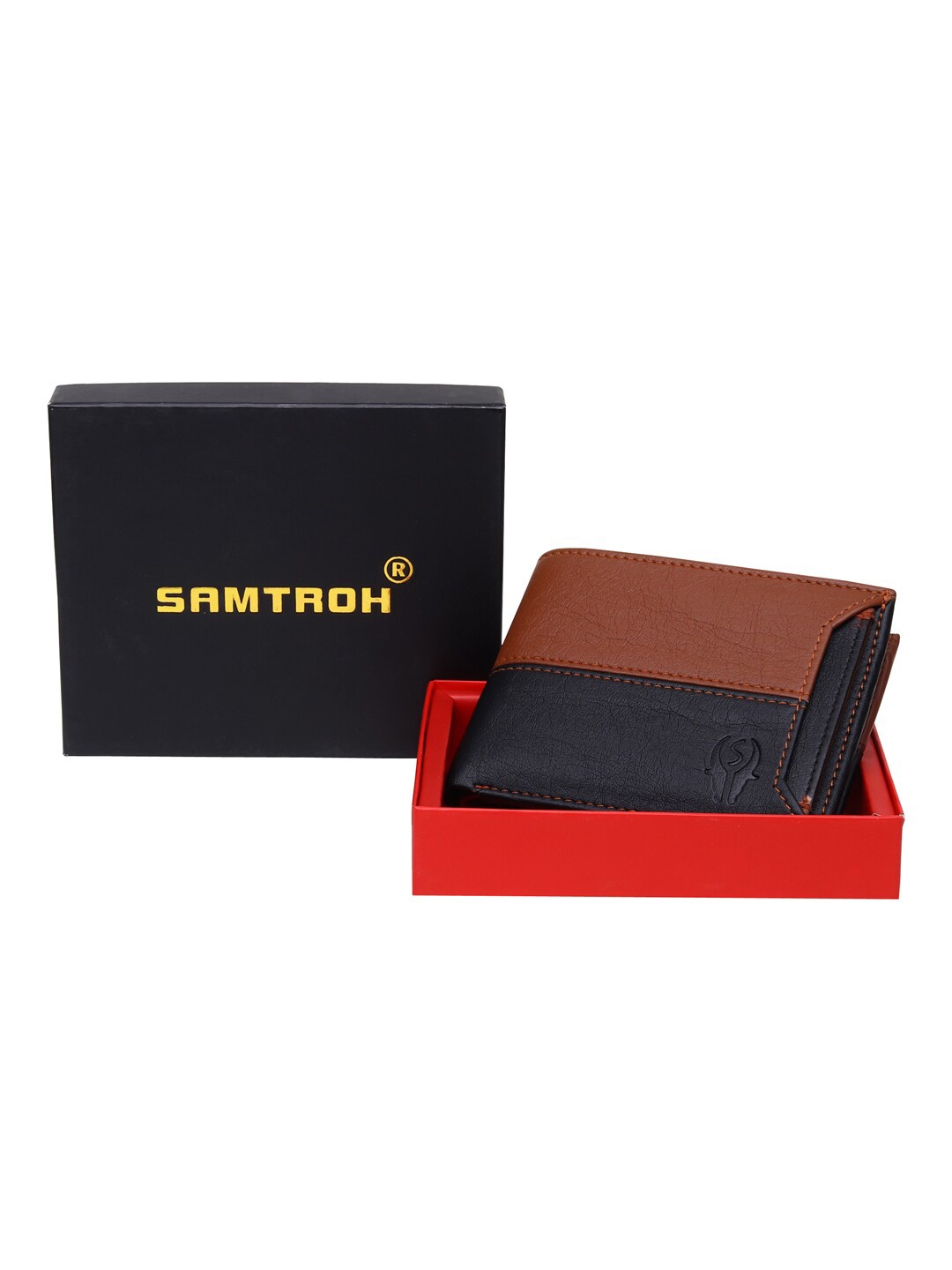 

SAMTROH Men Brown & Black Colourblocked PU Two Fold Wallet