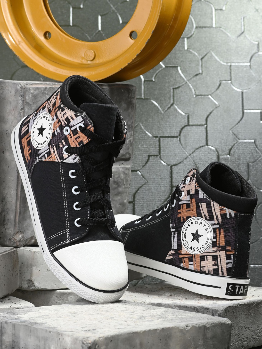 

AROOM Women Black Printed High-Top Sneakers