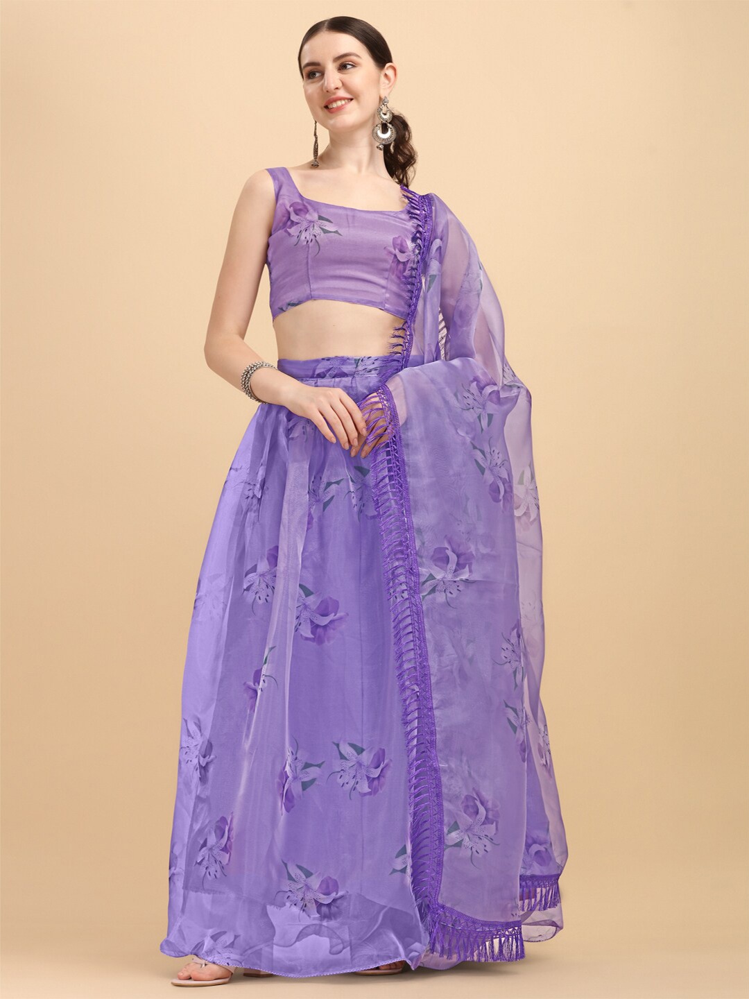 

Amrutam Fab Purple Printed Semi-Stitched Lehenga & Unstitched Blouse With Dupatta