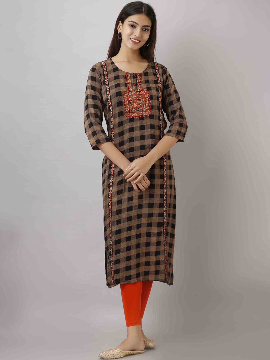 

KALINI Women Black Checked Embroidered Thread Work Kurta