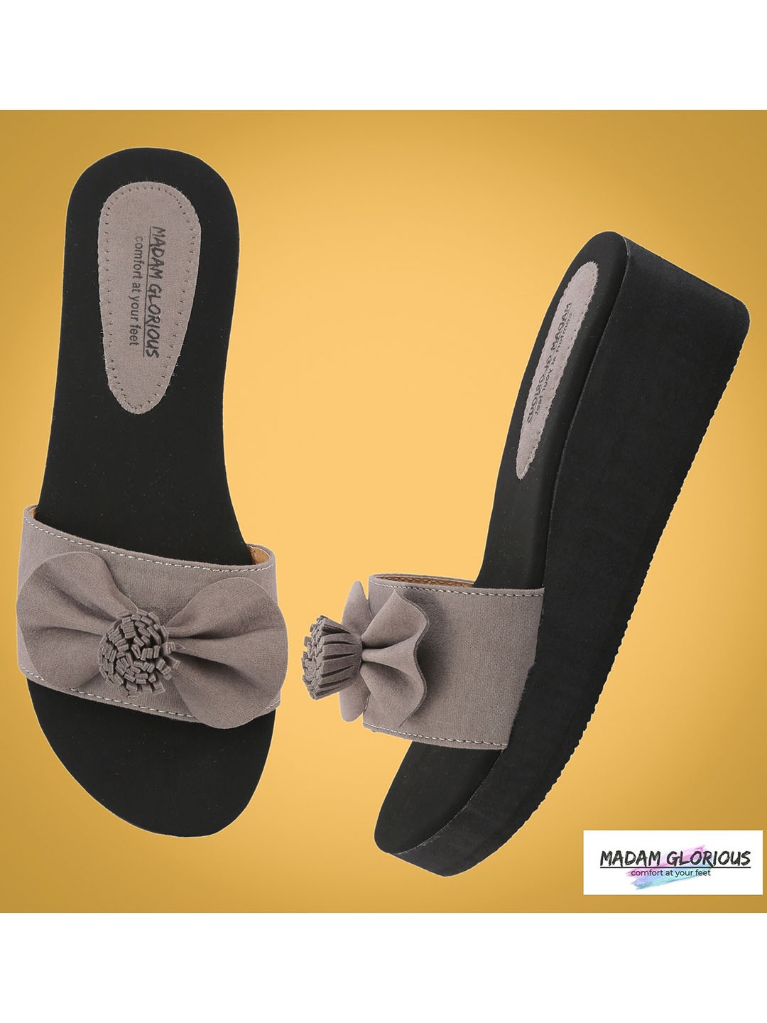 

madam glorious Grey Embellished Wedge Heels with Bows